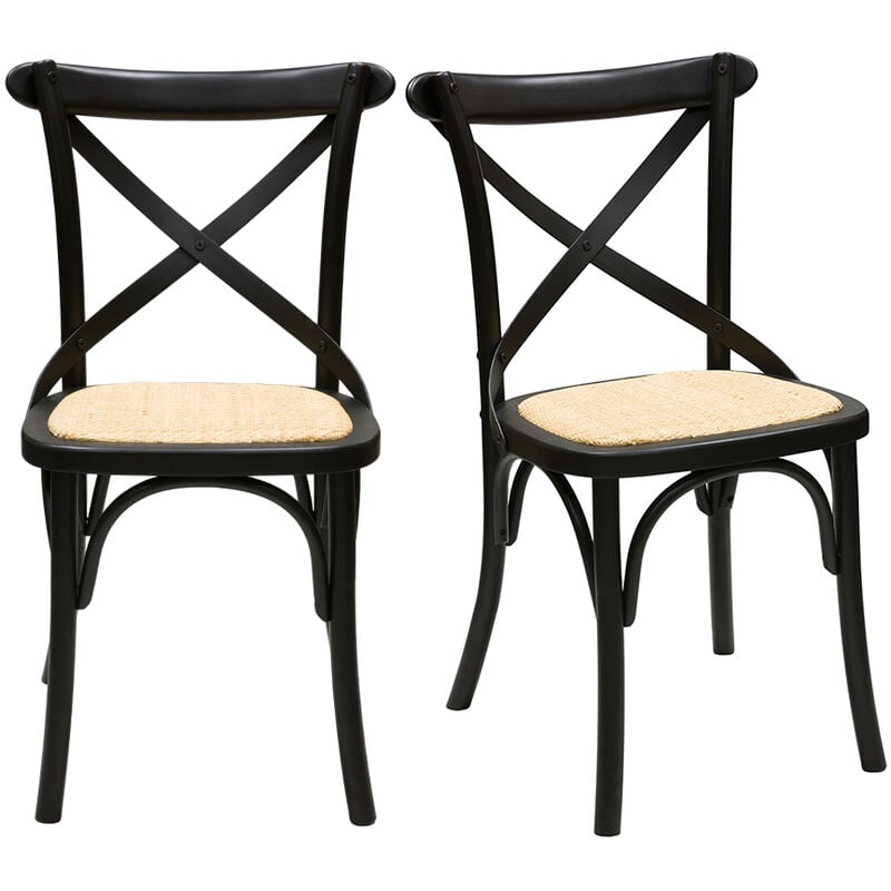 Miliboo - Chaises bistrot en bois noir et cannage en rotin (lot de 2) marcel