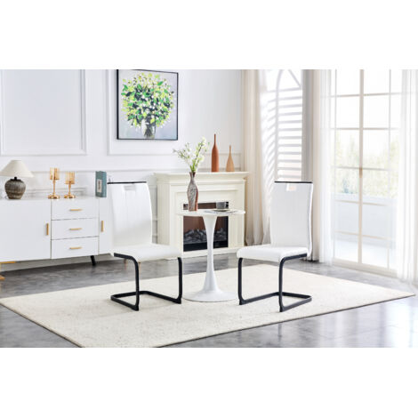 Chaises blanches polyuréthane lot de 2, design moderne minimaliste, forme arquée élégante