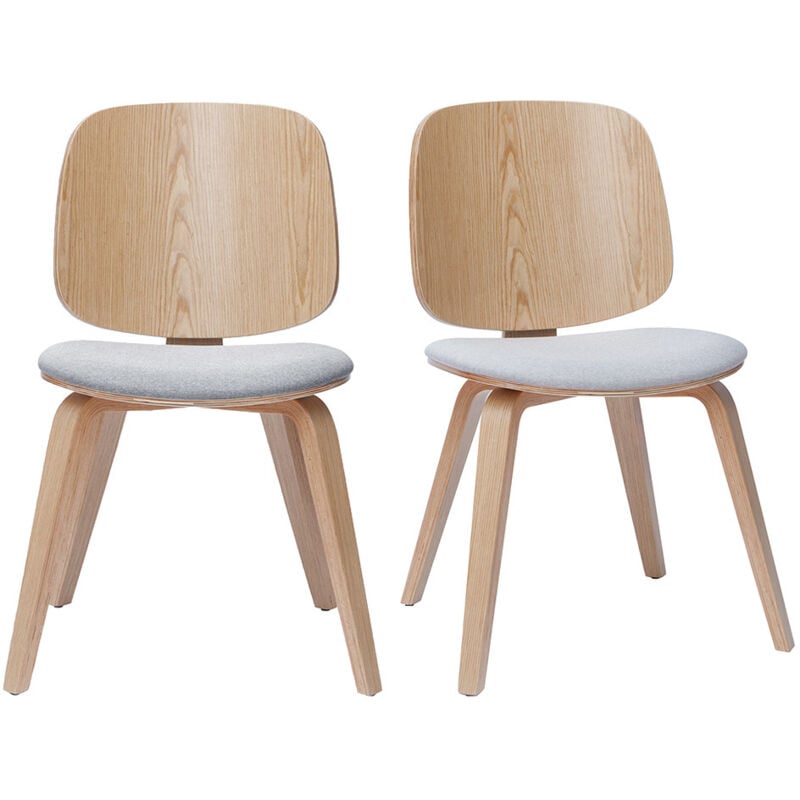 Miliboo - Chaises scandinaves en bois clair et tissu gris clair (lot de 2) beck