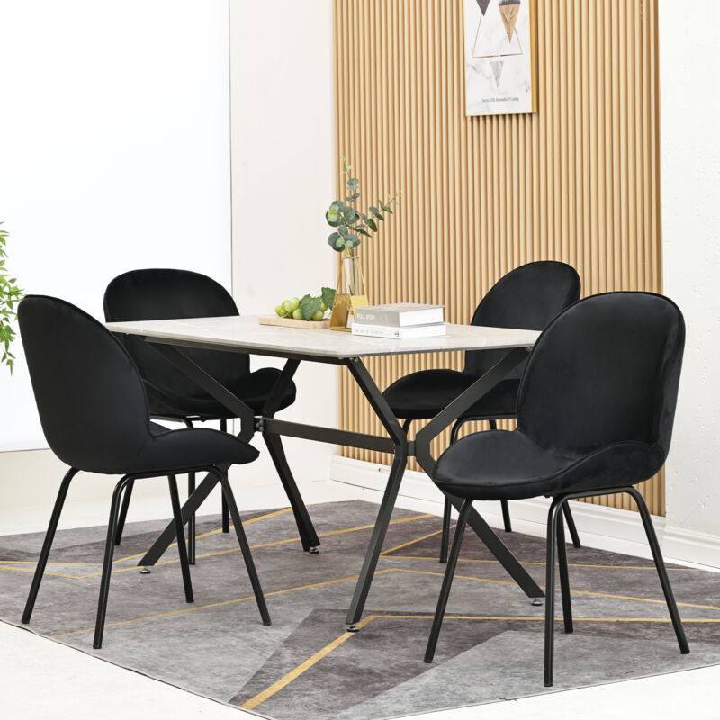 Modernluxe - Chaises coque rembourrées en velours - structure en métal - Noir - 4 pièces