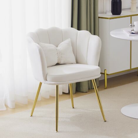 TANANT Chaises coquillage scandinaves en velours, pieds en métal, coussins papillon,fauteuil de salon, Convient pour la salle à manger de la chambre, Beige