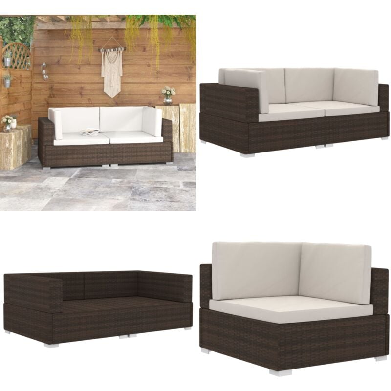 Chaises d'angles lot de 2 avec coussins Résine tressée Marron - Canapé D'angle - Meubles De Jardin - Salon De Jardin - Chaise D'angle - Mobilier