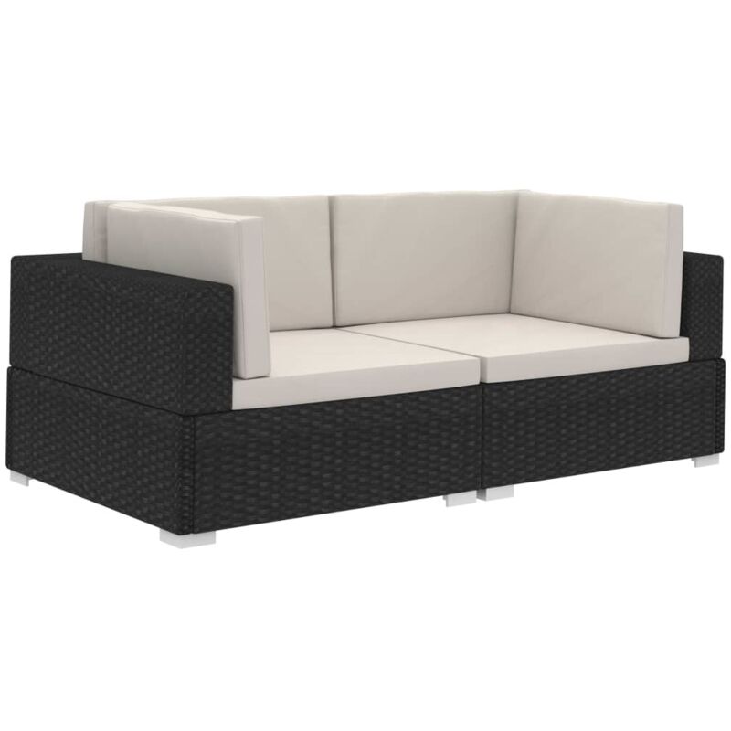 Chaises d'angles 2 pcs avec coussins Résine tressée Noir