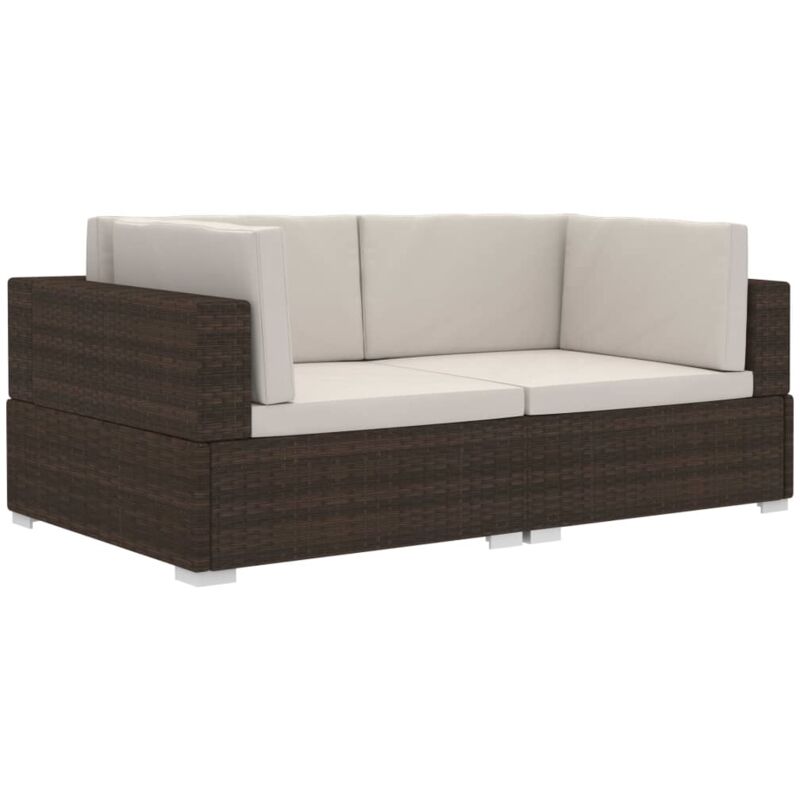 Chaises d'angles 2 pcs avec coussins Résine tressée Marron
