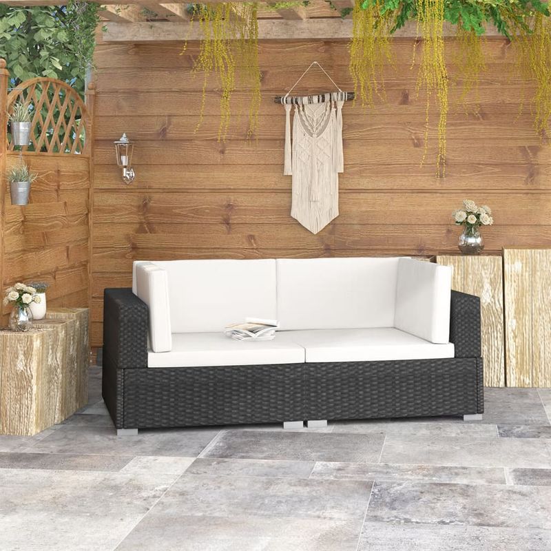 Chaises d'angles 2 pcs avec coussins Resine tressee Noir
