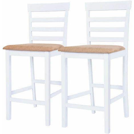 Chaises de bar 2 pcs Blanc Tissu