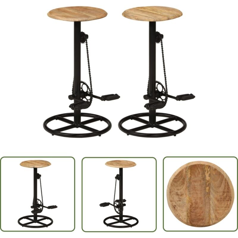 Doc&et² - The Living Store Chaises de bar lot de 2 bois de manguier solide - Tabouret De Bar - Chaise De Bar - Meubles De Cuisine - Mobilier Design
