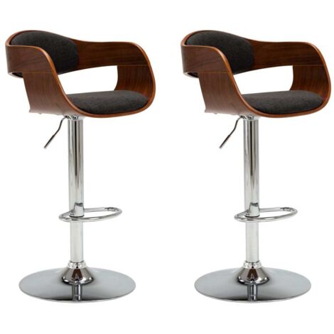 Chaises de bar 2 pcs Gris Bois courbé et tissu