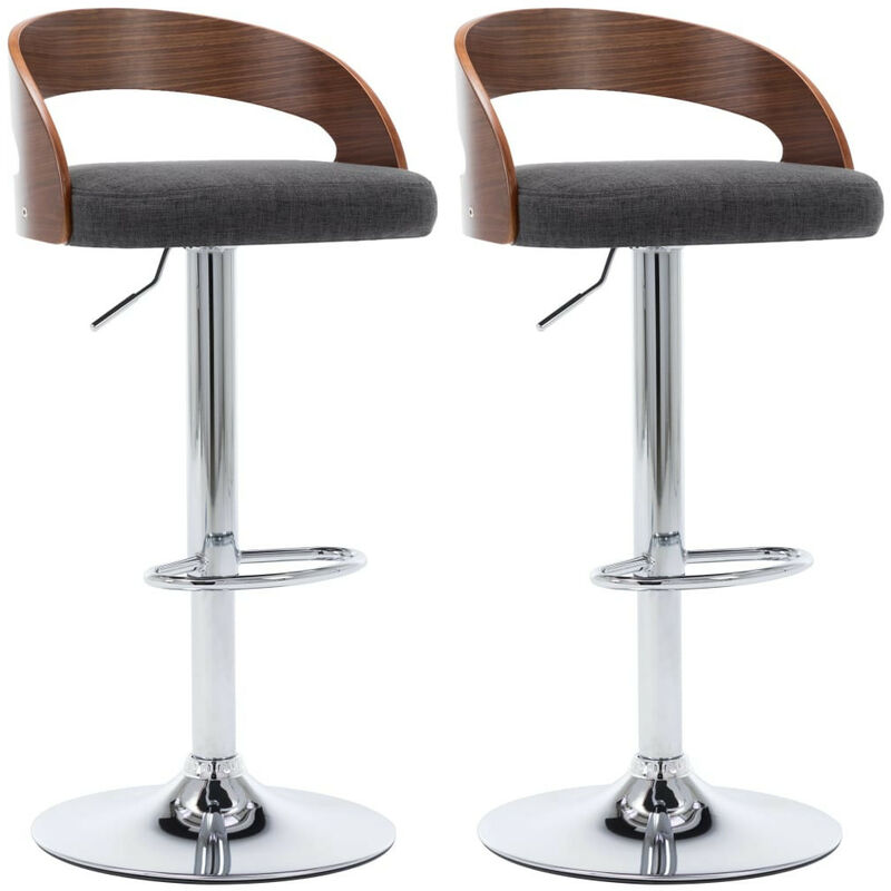 Chaise de bar bois noyer et tissu gris foncé Karmi - Lot de 2