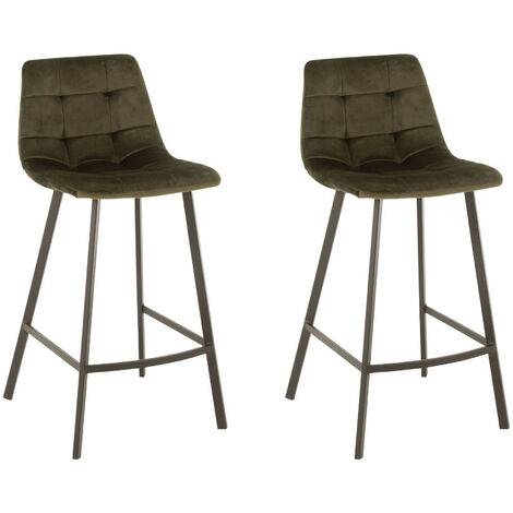 Chaises de bar en velours peau de pêche et métal (lot de 2) - OLIVIA