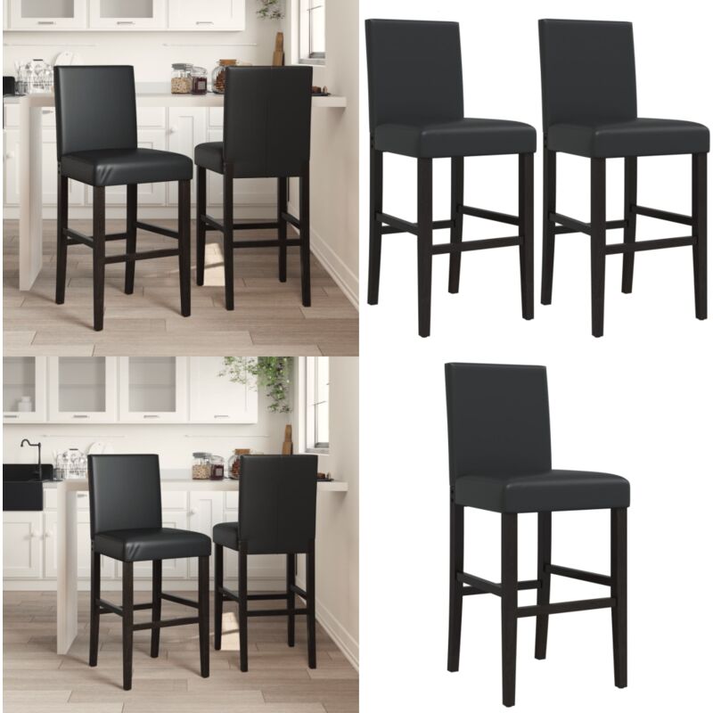 Vidaxl - Chaises de bar lot de 2 bois massif d'hévéa et similicuir - Chaise De Bar - Tabouret De Bar - Chaise Design - Meubles De Cuisine - Mobilier