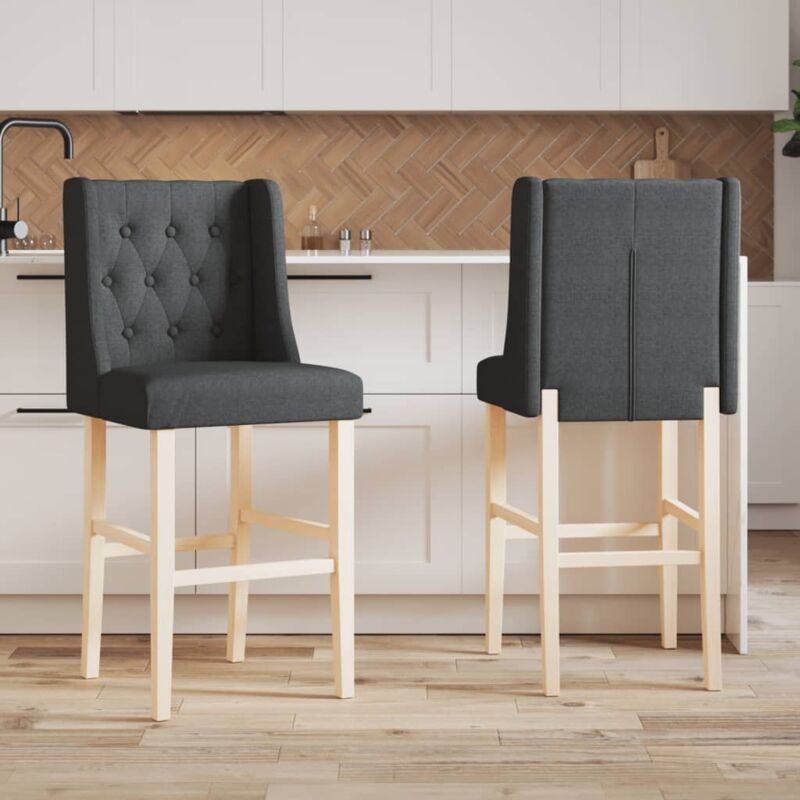 Vidaxl - Chaises de bar lot de 2 bois massif d'hévéa et tissu