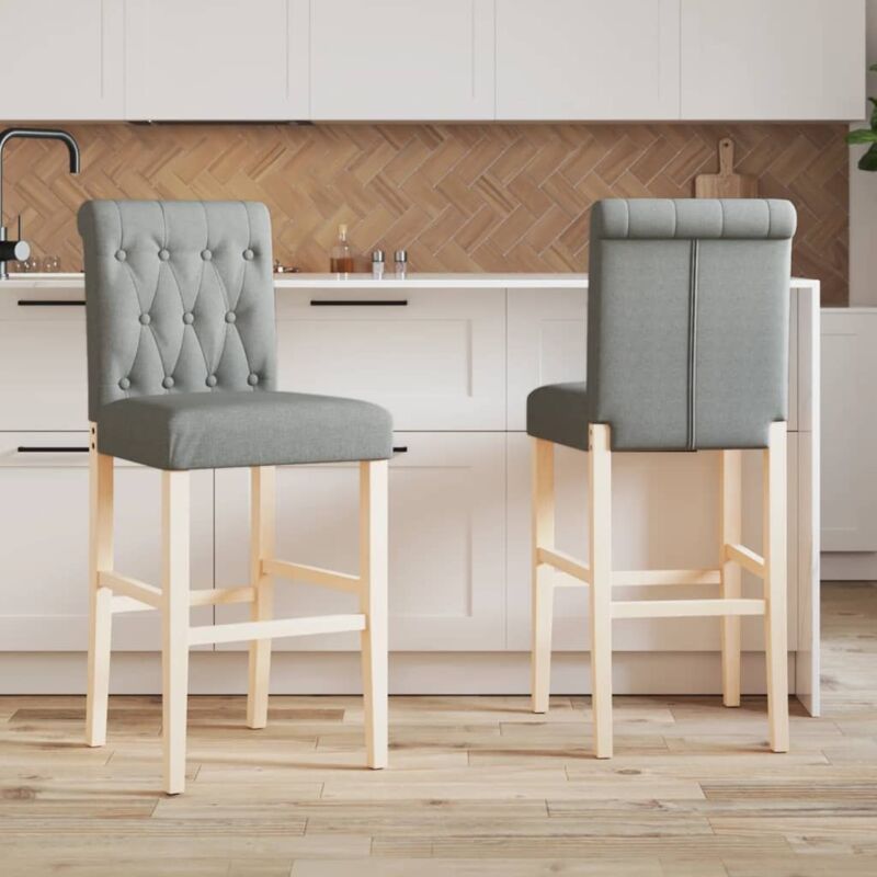 Vidaxl - Chaises de bar lot de 2 bois massif d'hévéa et tissu