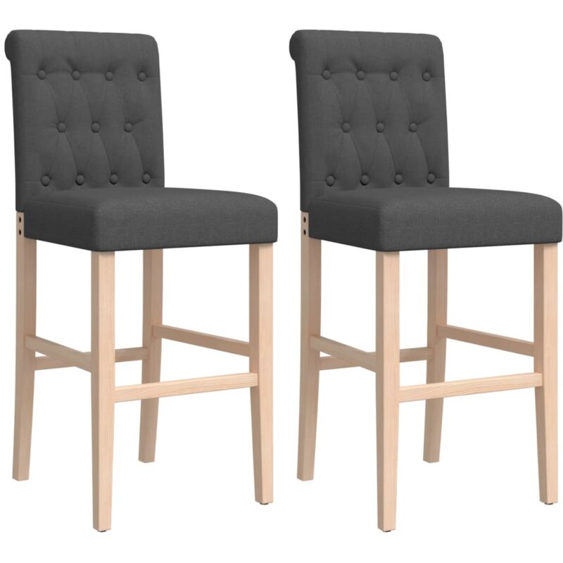 Vidaxl - Chaises de bar lot de 2 bois massif d'hévéa et tissu