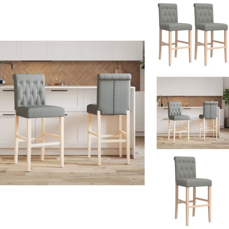 Vidaxl - Chaises de bar lot de 2 bois massif d'hévéa et tissu - Chaise De Bar - Tabouret De Bar - Chaise Design - Mobilier De Cuisine - Meubles De