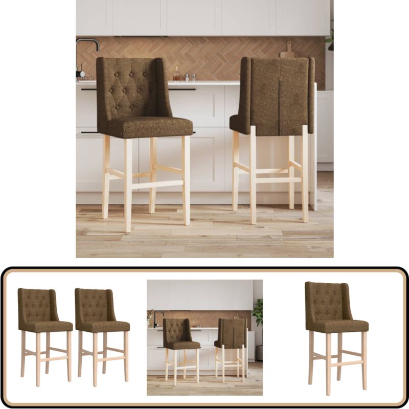 Vidaxl - Chaises de bar lot de 2 bois massif d'hévéa et tissu - Chaise De Bar - Tabouret De Bar - Fauteuil De Bar - Meubles De Cuisine - Mobilier