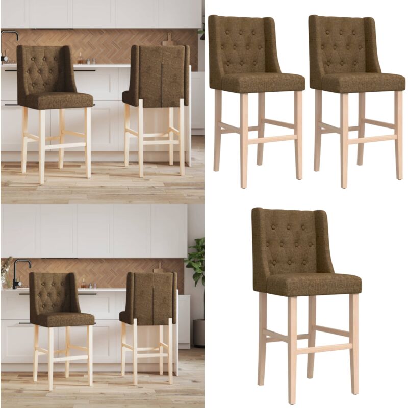Chaises de bar lot de 2 bois massif d'hévéa et tissu - Chaise De Bar - Tabouret De Bar - Fauteuil De Bar - Meubles De Cuisine - Mobilier Moderne