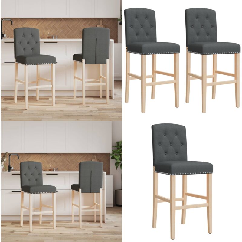 Vidaxl - Chaises de bar lot de 2 bois massif d'hévéa et tissu - Chaise De Bar - Tabouret De Bar - Fauteuil De Bar - Meubles De Cuisine - Mobilier