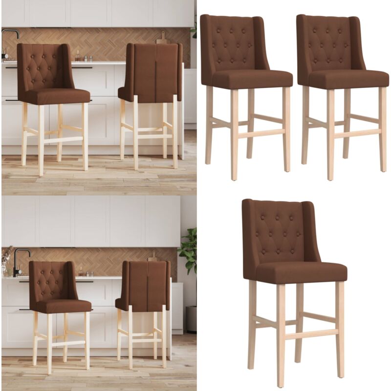 Vidaxl - Chaises de bar lot de 2 bois massif d'hévéa et tissu - Chaise De Bar - Tabouret De Bar - Meubles De Cuisine - Mobilier Moderne - Décoration