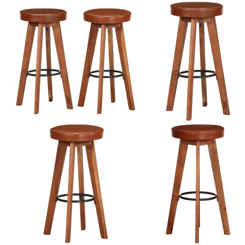 Vidaxl - Chaises de bar lot de 2 cuir véritable et bois d'acacia solide - Chaise De Bar - Tabouret De Bar - Meuble De Salon - Meubles Design