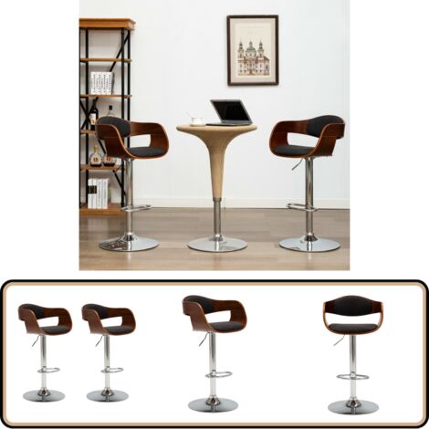 Chaises de bar lot de 2 gris bois courbé et tissu - Chaise De Bar - Tabouret De Comptoir - Meubles De Cuisine - Mobilier Moderne - Chaise Ergonomique