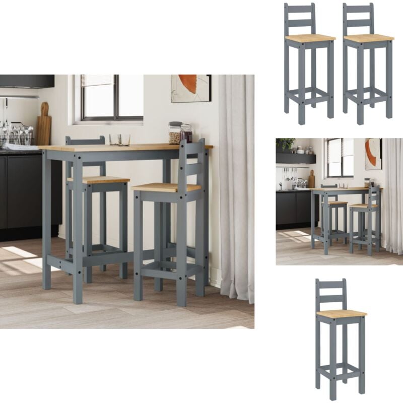 Vidaxl - Chaises de bar lot de 2 gris bois de pin solide - Chaise De Bar - Chaise Bistro - Chaise Rustique - Chaise En Bois - Mobilier De Salle à