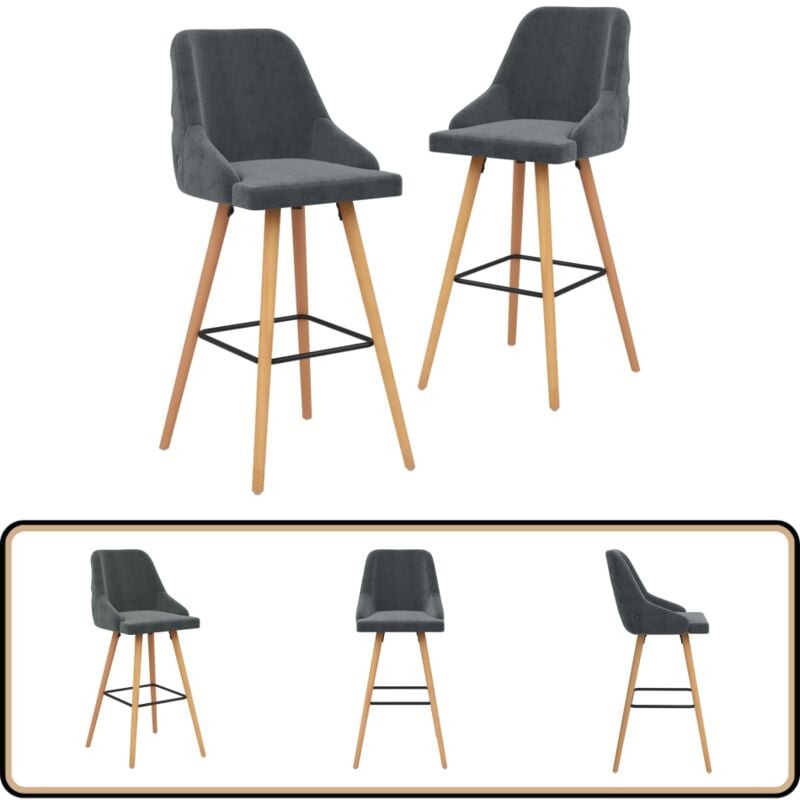 Vidaxl - Chaises de bar lot de 2 gris foncé velours - Chaise De Bar - Tabouret De Comptoir - Chaise Élégante - Chaise Moderne - Chaise Velours