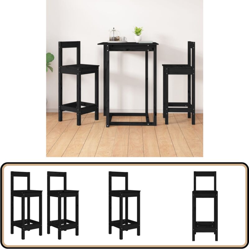 Vidaxl - Chaises de bar lot de 2 noir 40x41,5x112 cm bois de pin solide - Chaise De Bar - Tabouret De Bar - Chaise De Cuisine - Mobilier De Salle à