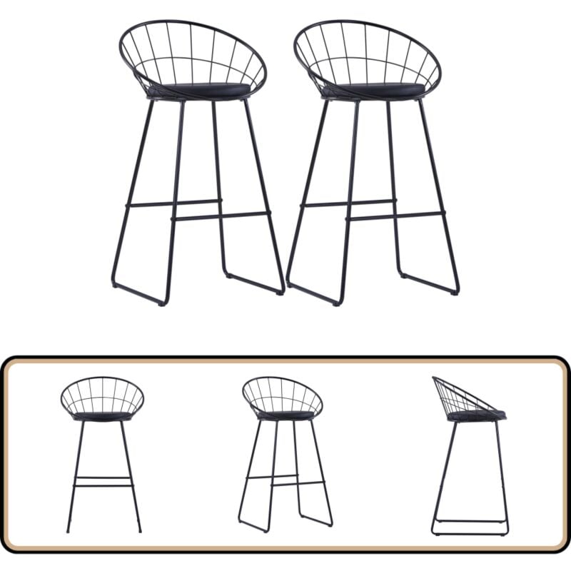 Vidaxl - Chaises de bar lot de 2 noir similicuir - Chaise De Bar - Chaise Haute - Tabouret De Comptoir - Meubles De Salle à Manger - Décoration