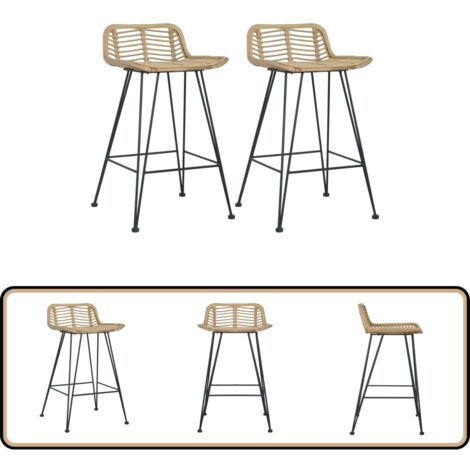 Chaises de bar lot de 2 rotin Naturel - Chaise De Bar - Chaise De Comptoir - Tabouret De Bar - Mobilier De Jardin - Rotin