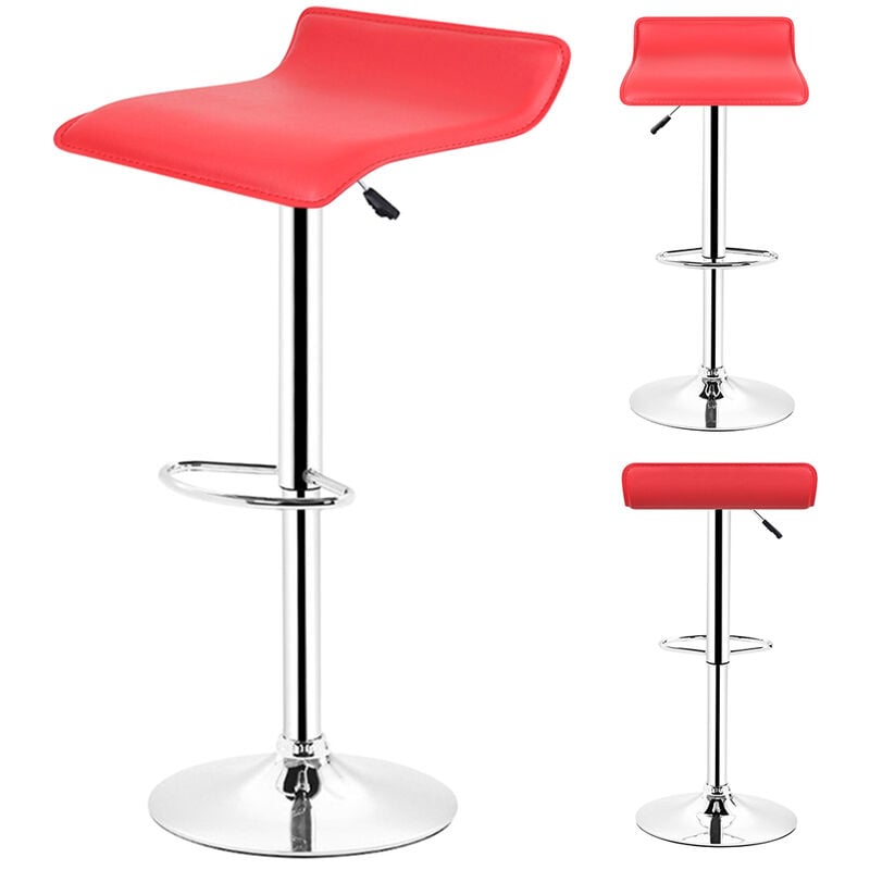 Sifree - Chaises de Bar, Lot de 2, Tabourets Hauts, Hauteur Réglable, Revêtement en pu, Rotatif sur 360°, avec Repose-pieds, Pied Chromé, Rouge