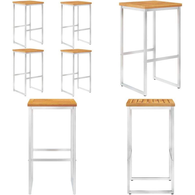 Chaises de bar lot de 4 bois d'acacia solide/acier inoxydable - Chaise De Bar - Mobilier De Jardin - Chaise Extérieure - Set De Chaises - Acacia