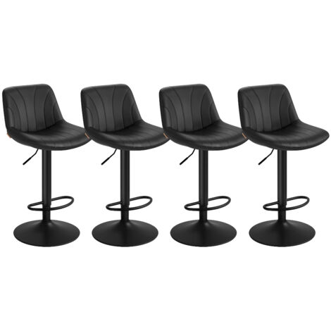 Chaises de Bar Réglables, Tabourets avec Dossier, Rotation 360°, PU, pour Cuisine, Salle à Manger, Lot de 4, Noir