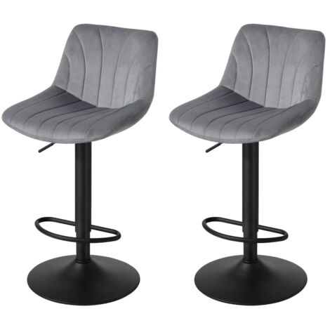Chaises de Bar Réglables, Tabourets avec Dossier, Rotation 360°, Velours, pour Cuisine, Salle à Manger, Lot de 2, Gris