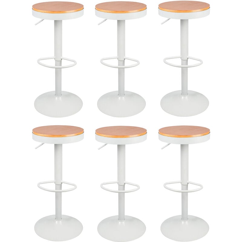 Yongqing - Lot de 6 Tabourets de Bar avec Repose-Pieds Vintage Couleur du Bois et Blanc