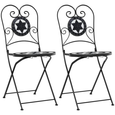 Chaises de bistro pliables 2 pcs noir et blanc céramique