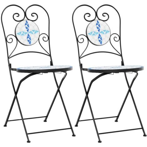 Chaises de bistro pliables lot de 2  Chaises d'extérieur bleu et blanc céramique