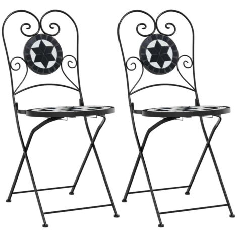 Chaises de bistro pliables lot de 2  Chaises d'extérieur noir et blanc céramique