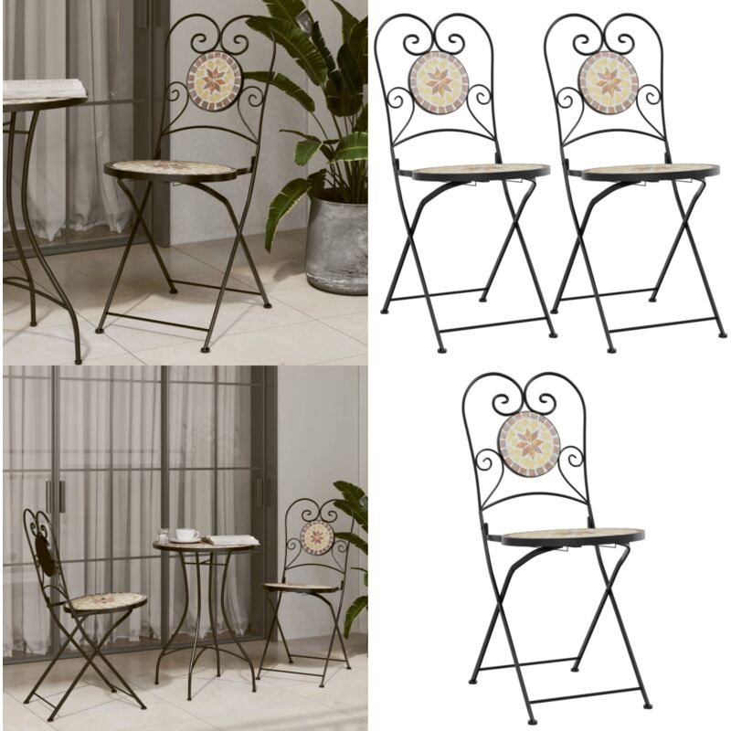 Chaises de bistro pliables lot de 2 terre cuite blanc céramique - Chaise De Jardin - Chaise Bistro - Mobilier De Jardin - Décoration Extérieure