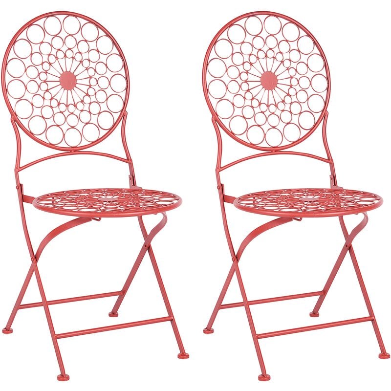 chaises de bistrot en métal rouge ajouré pliantes pour balcon ou terrasse scario