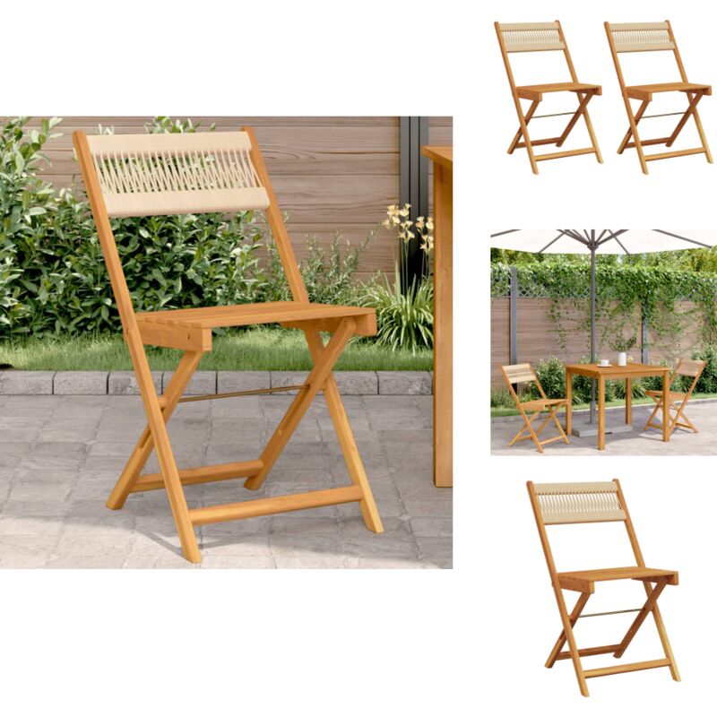 Chaises de bistrot lot de 2 beige bois d'acacia et corde - Chaise De Jardin - Chaise Bistro - Mobilier De Jardin - Jardin - Terrasse