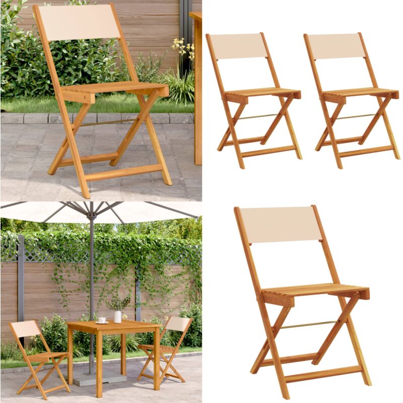 Chaises de bistrot lot de 2 beige bois d'acacia massif et tissu - Chaise De Jardin - Chaise Bistro - Mobilier De Jardin - Jardin - Terrasse - Home &