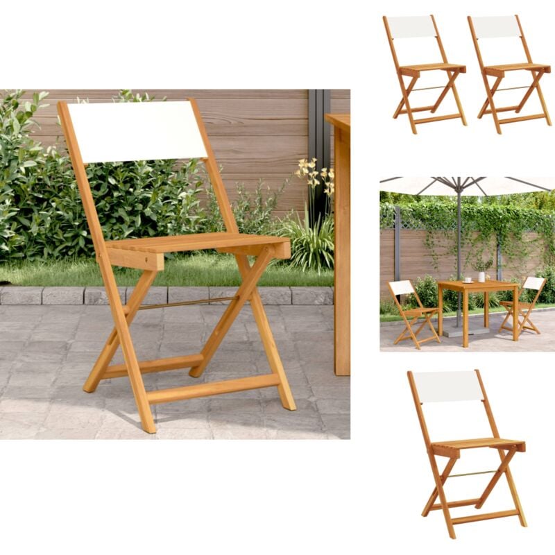 Chaises de bistrot lot de 2 blanc crème bois acacia et tissu - Chaise De Jardin - Chaise Bistro - Mobilier De Jardin - Meubles De Terrasse - Fauteuil