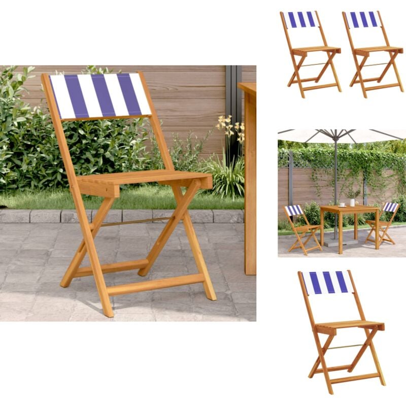 Chaises de bistrot lot de 2 bleu/blanc bois acacia massif tissu - Chaise De Jardin - Chaise Bistro - Mobilier De Jardin - Meubles De Terrasse