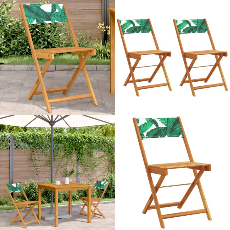 Chaises de bistrot lot de 2 motif de feuilles acacia et tissu - Chaise De Jardin - Fauteuil De Jardin - Mobilier De Jardin - Jardin - Terrasse - Home