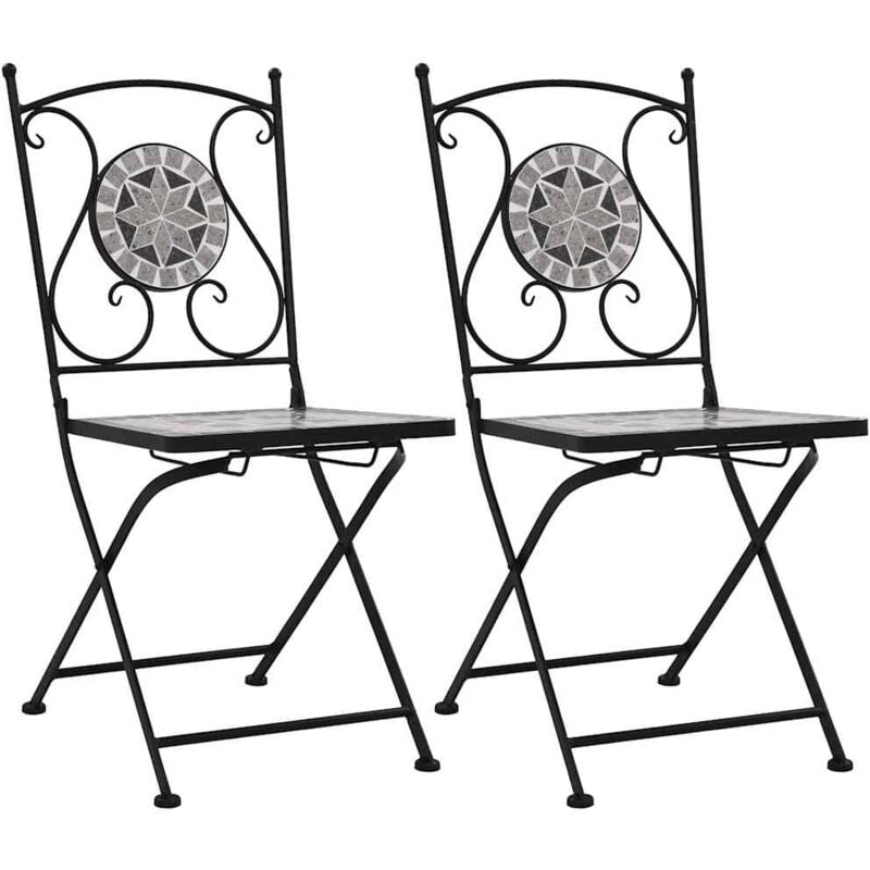 Vidaxl - Chaises de bistrot mosaïque lot de 2 Gris