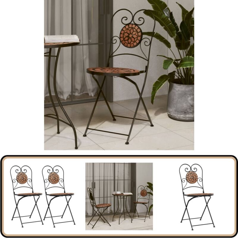 Chaises de bistrot pliables lot de 2 terre cuite céramique - Chaise De Jardin - Chaise Bistro - Mobilier De Jardin - Décoration Extérieure - Terrasse