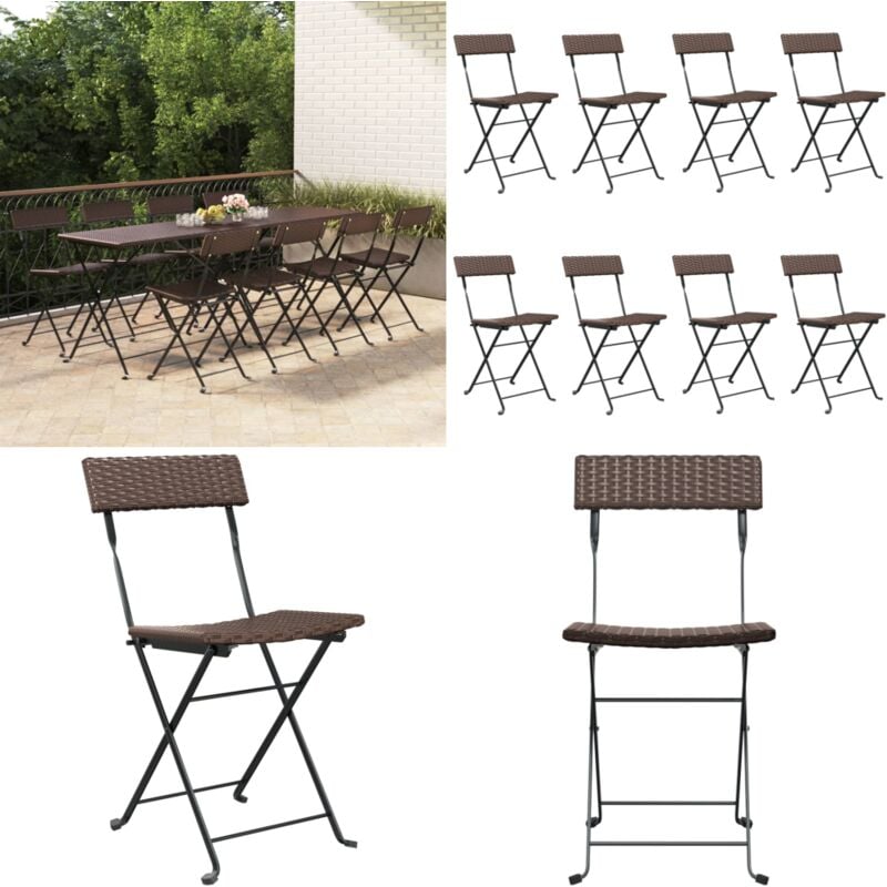 Chaises de bistrot pliantes lot de 8 Résine tressée et acier - Chaise Bistro - Chaise Pliante - Mobilier De Jardin - Résine Tressée - Chaise