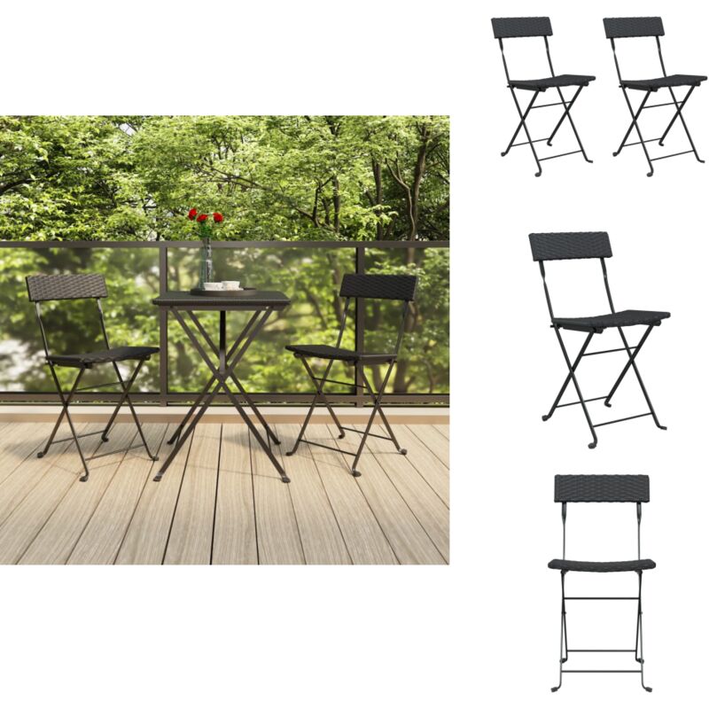 Chaises de bistrot pliantes lot de 2 Noir Résine tressée acier - Chaise Bistro - Chaise Pliante - Meubles De Jardin - Mobilier Extérieur - Table Et