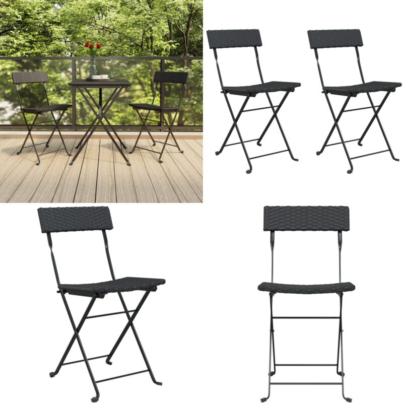 Chaises de bistrot pliantes lot de 2 Noir Résine tressée acier - Chaise Bistro - Chaise Pliante - Meubles De Jardin - Mobilier Extérieur - Table Et